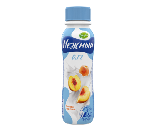 Кампина Нежный питьевой 0,1% 420гр. в бутылке Персик (6) 